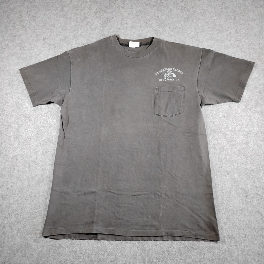 Vintage Hanes Beefy-T St Charles Saloon Pocket Shirt Mens XL Gray Single Stitch